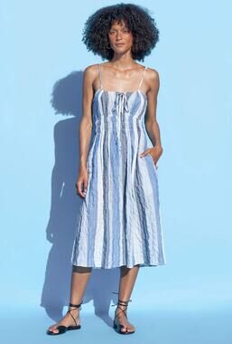 Ciao Lucia Gabriela Crinkle Cotton Midi Sundress Blue Dress Small Prairie